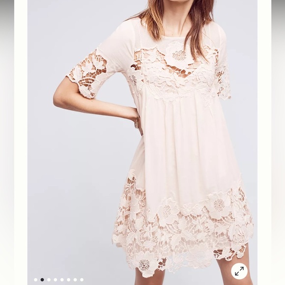 Holding Horses Anthropologie Beige Lace Dress size 12 - Picture 4 of 7